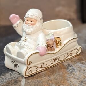 Lenox 2000 Santa's Brightest Wish Holiday Candle Holder Candy Dish Trinket Jar